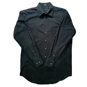 Axcess Men’s Black Gray Stripe Long Sleeve Button Down Dress Shirt Neck 16 34/35